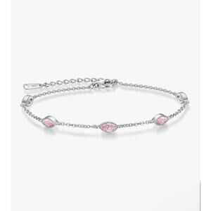 CDE 925 Sterling Silver Pink October Birthstone Evil Eye Bracelet, 7"-8"